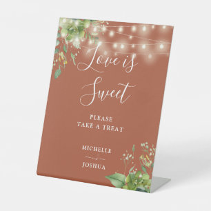 Greenery Lights Terracotta Love Is Sweet Favors Pedestal Sign