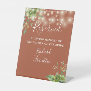 Greenery Lights Terracotta Memory Reserved Wedding Pedestal Sign