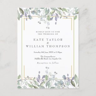 Greenery Lilac Floral Gold Geometric Wedding Invitation Postcard