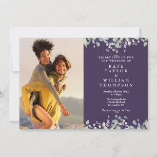 Greenery Lilac Floral Purple Photo Wedding Invitation