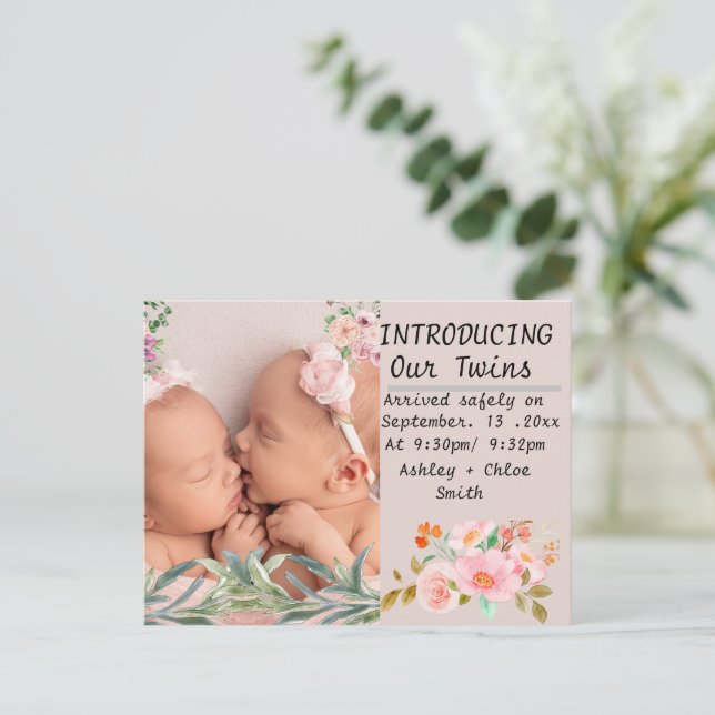 Greenery lily flowers mom of twinbaby announcement postcard (Standing Front)