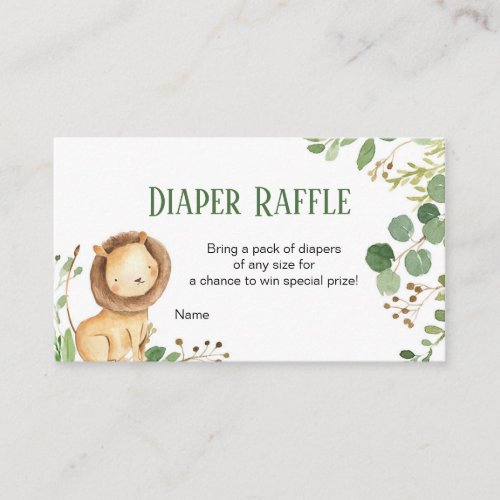 Greenery Lion Baby Diaper Raffle Card Enclosure Card