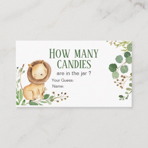 Greenery Lion Baby How Many Candies Enclosure Card