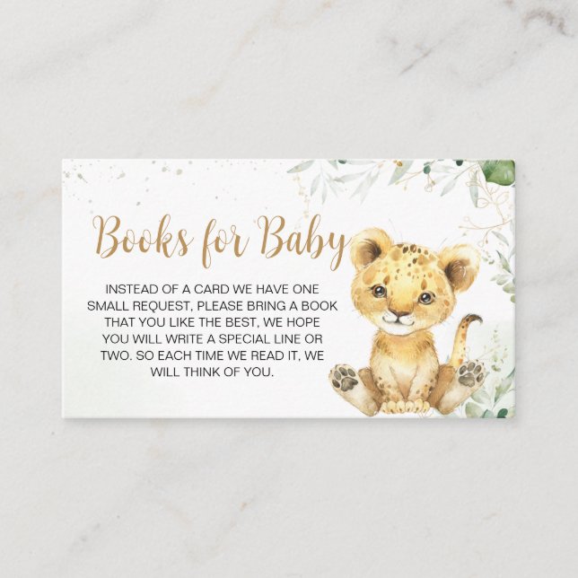 Greenery Lion Baby Shower Books for Baby Enclosure Card (Front)