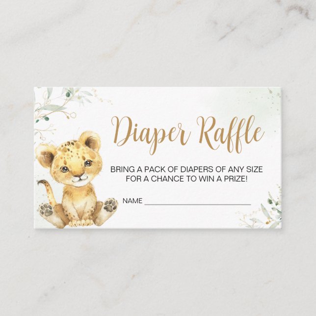 Greenery Lion Baby Shower Diaper Raffle Enclosure Card (Front)