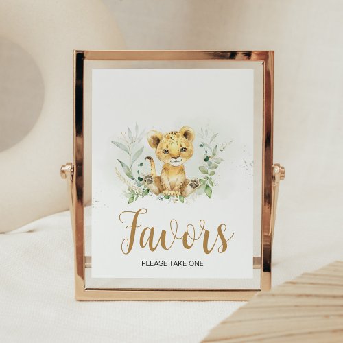 Greenery Lion Baby Shower Favors Poster