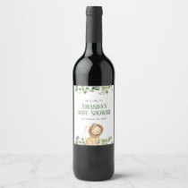 Greenery Lion Baby Shower Floral Wine Label