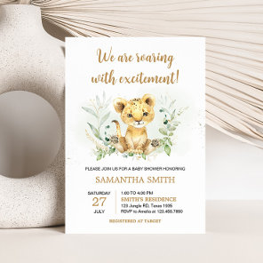 Greenery Lion Baby Shower Invitation
