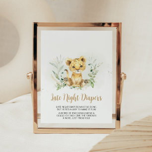 Greenery Lion Baby Shower Late Night Diapers Poster