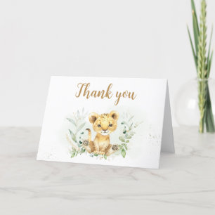 Greenery Lion Baby Shower  Letterpress Thank You Card