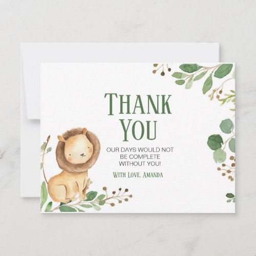Greenery Lion Baby Shower Thank You Card