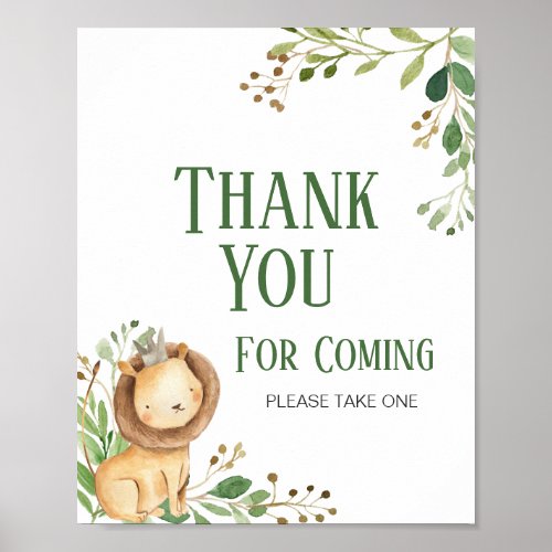 Greenery Lion Baby Shower Thank you for coming Poster