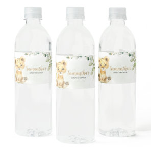 Greenery Lion Baby Shower Water Bottle Label