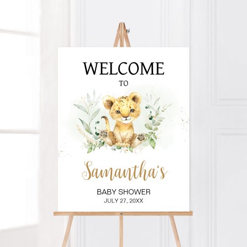 Greenery Lion Baby Shower Welcome Poster