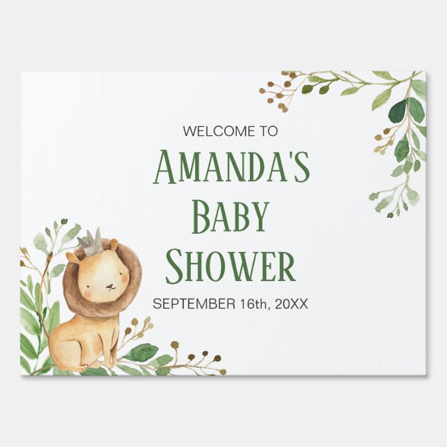Greenery Lion Baby Shower Welcome Sign (Front)