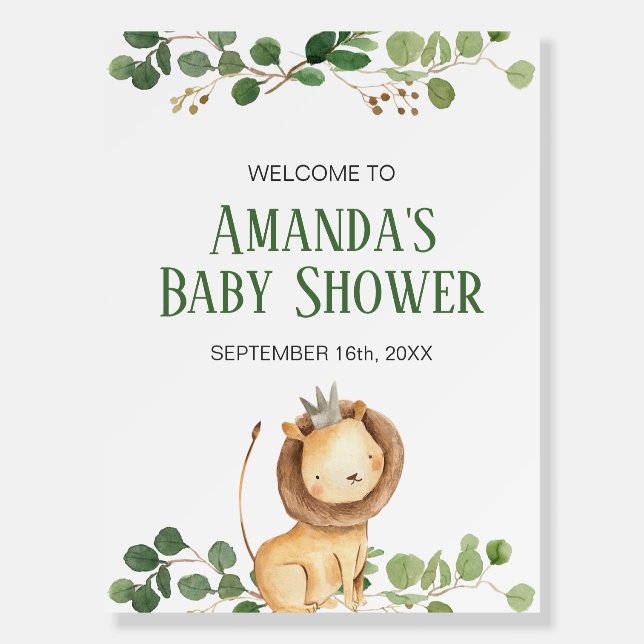 Greenery Lion Baby Shower Welcome Sign (Front)