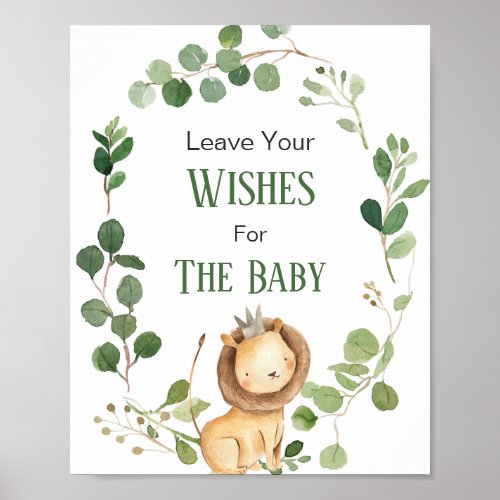 Greenery Lion Baby Shower Wishes for Baby Poster