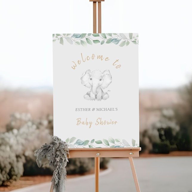 Greenery Little Elephant Baby Shower Welcome Foam Board (Creator Uploaded)