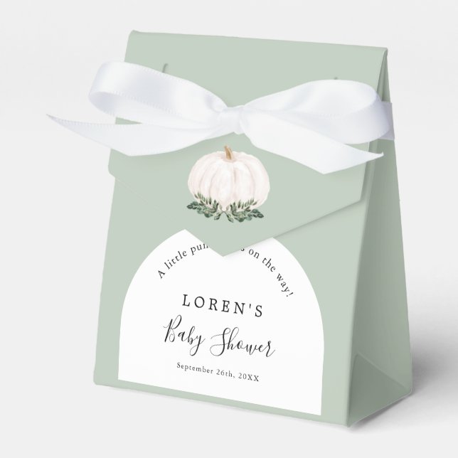 Greenery Little Pumpkin Baby Shower Favor Boxes (Front Side)