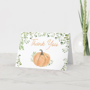 Greenery Little Pumpkin Baby Shower Letterpress Thank You Card