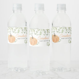 Greenery Little Pumpkin Baby Shower Water Bottle Label