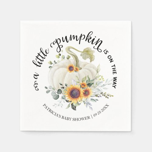 Greenery Little Pumpkin Fall Baby Shower Napkins