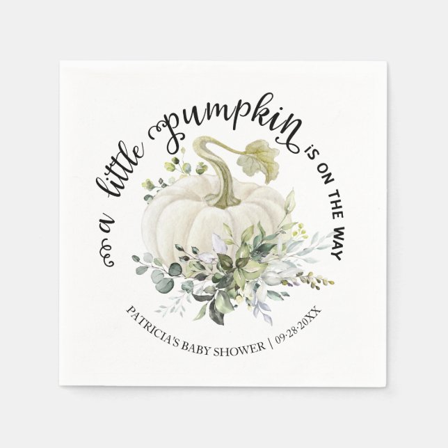 Greenery Little Pumpkin Fall Baby Shower Napkins (Front)