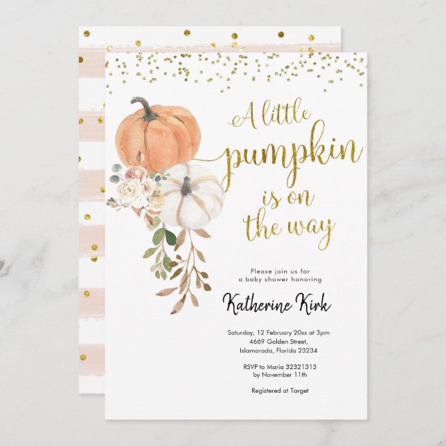 Greenery Little Pumpkin is on the way Invitation (Front/Back)