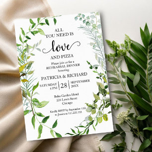 Greenery Love And Pizza Rehearsal Dinner Invitation