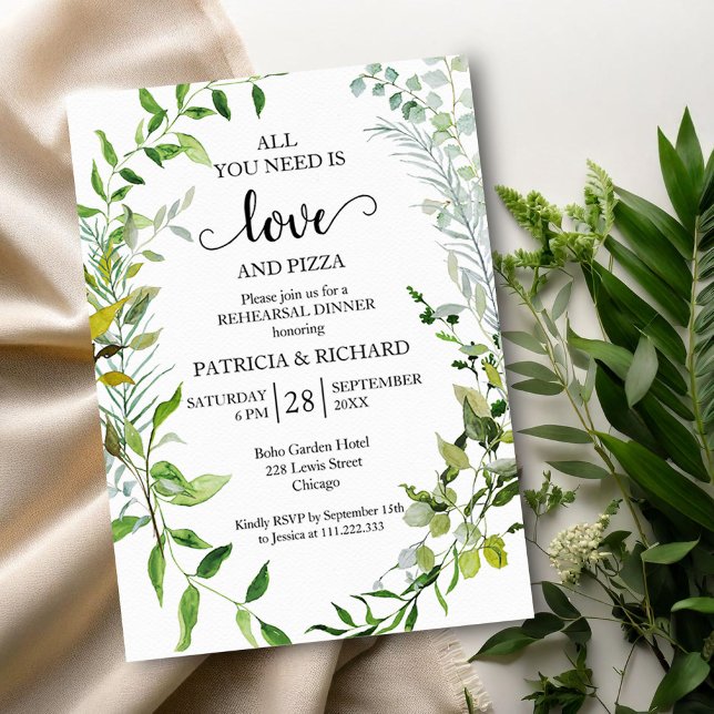 Greenery Love And Pizza Rehearsal Dinner Invitation (Creator Uploaded)
