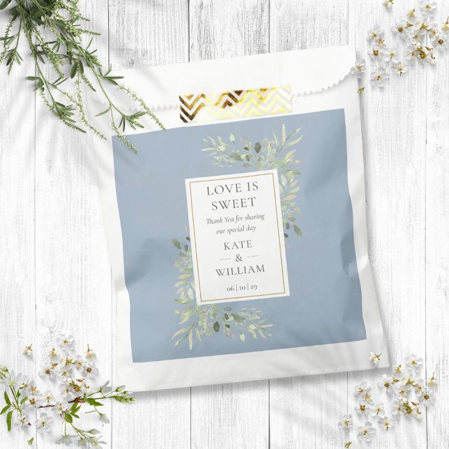 Greenery Love Is Sweet Dusty Blue Wedding Favor Bag (Greenery Love Is Sweet Dusty Blue Wedding Favor Bag)