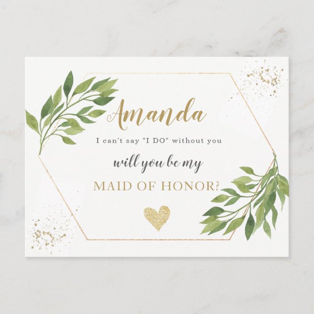 Greenery Maid of Honor or BRIDESMAID proposal Invitation Postcard (Front)