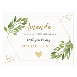 Greenery Maid of Honor or BRIDESMAID proposal Postcard
