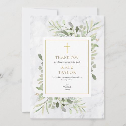 Greenery Marble Funeral Memorial Christian Thank You Card