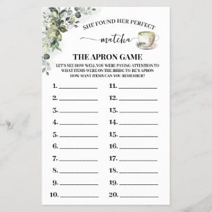 Greenery Matcha The Apron Bridal Shower Game Card Flyer