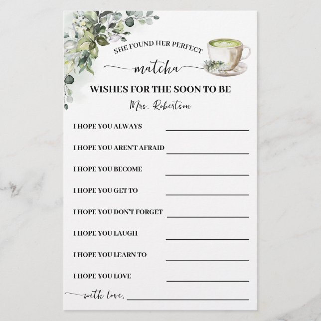 Greenery Matcha Wishes for the Soon to be Mrs Card Flyer (Front)