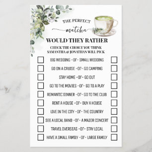 Greenery Matcha Would They Rather Shower Game Card Flyer
