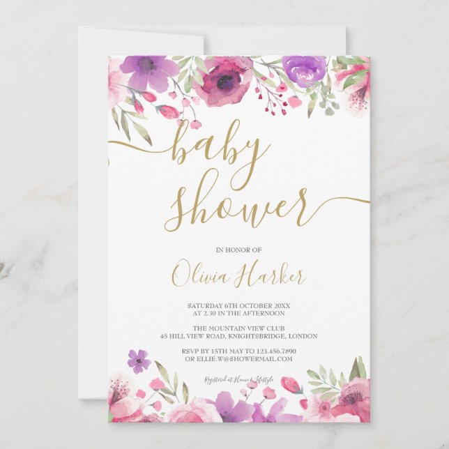 Greenery Meadow Flowers Baby Girl Shower/Sprinkle Invitation (Front)