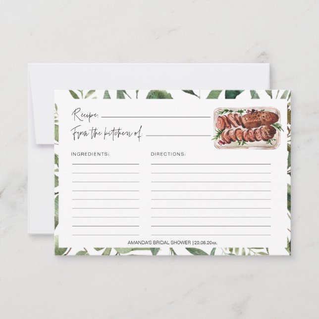 Greenery Meat Kitchen Bridal Shower Recipe Cards (Front)