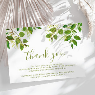 Greenery Memorial Funeral Thank You Card