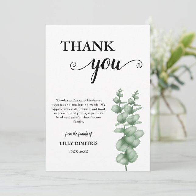  Greenery Memorial Funeral Thank You Card (Standing Front)
