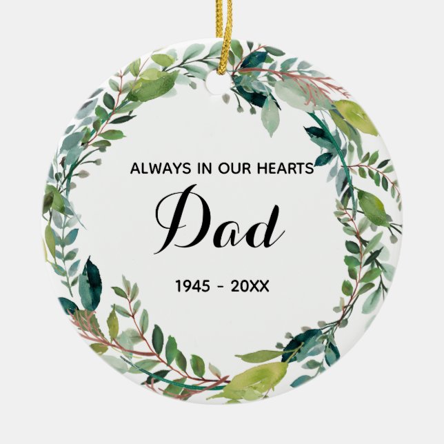 Greenery Memory of Dad Ornament Christmas Gifts (Front)