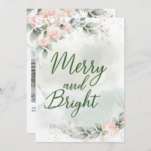 Greenery Merry and Bright Photo Christmas Invitation