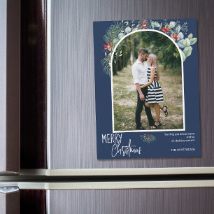 Greenery Merry Christmas Arch Photo Navy Blue