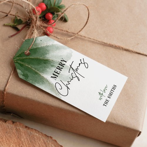 Greenery Merry Christmas Gift Tag Watercolor