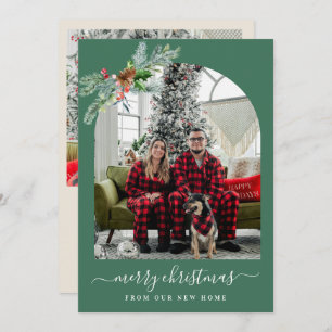 Greenery merry christmas photo moving announcement