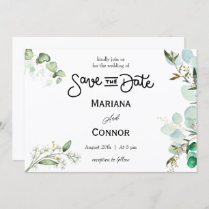 Greenery Minimal Save The Date Invitation