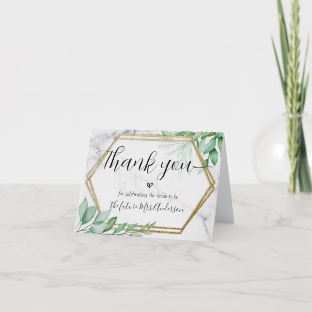 Greenery Minimal Script Bridal Shower Letterpress Thank You Card (Front)