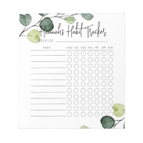 Greenery Minimal Script Habit Tracker Notepad