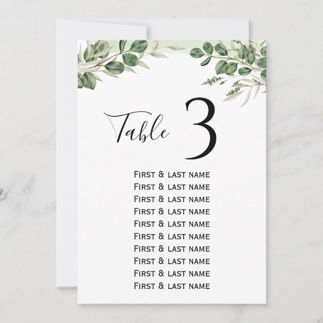 Greenery Minimal Wedding Seating Chart Invitation (Front)